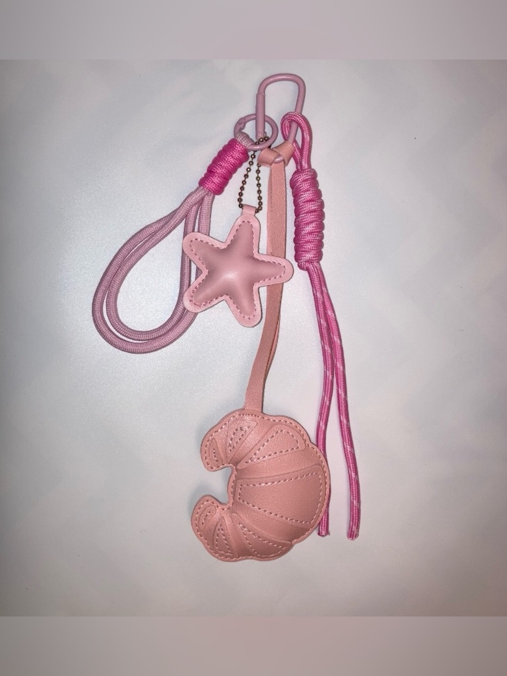 CUTE baby pink leather croissant bag charm keychain